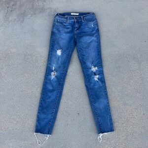 Levi's 710 Super Skinny Jeans Distressed Blue Raw Hem Women Size 25